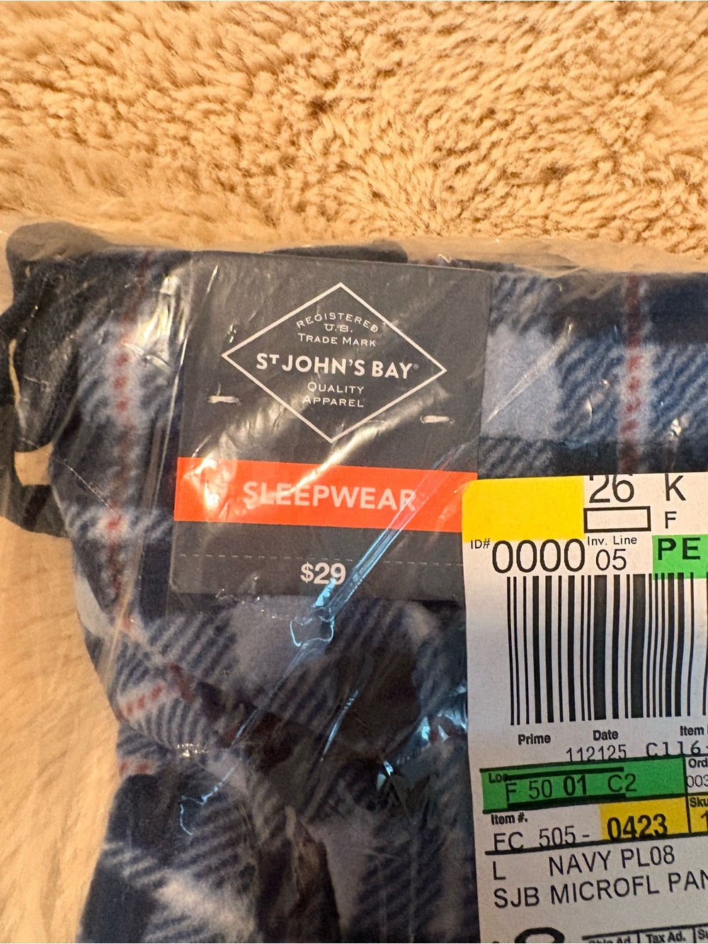 St. John's Bay Navy and Light Blue Plaid Fleece Pants
